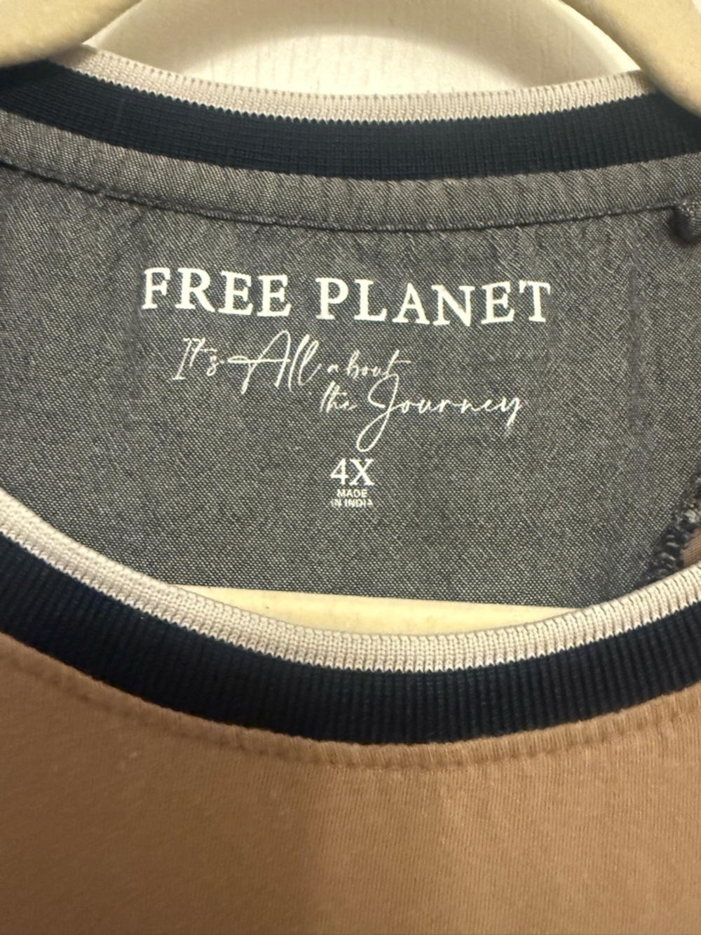 Free Planet Mens 4X Big & Tall Pocket T-Shirt Contrast Ringer Neck Brown - Picture 3 of 6